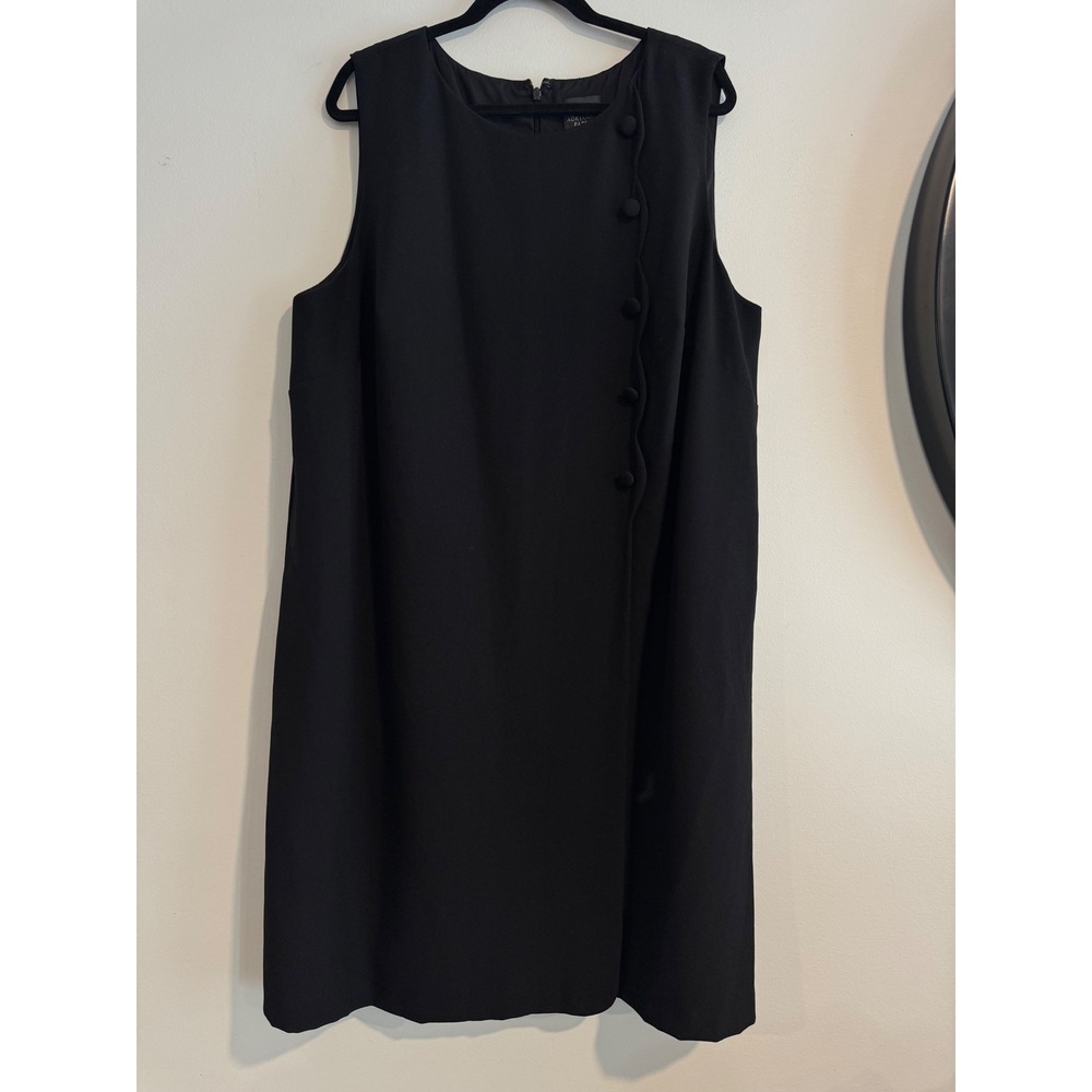 Adrianna Papell Scalloped Button Shift Dress Womens 22W Black Sleeveless LBD